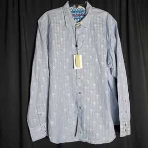 Robert Graham Mens 3XL Blue White Striped Jacquard Bird Classic Fit Shirt NWT